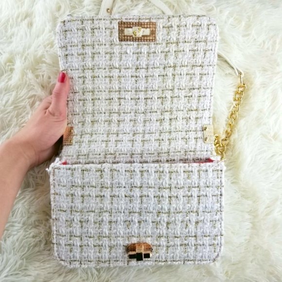 White Pearl + Gold Beaded Woven Mini Purse - Picture 9 of 10